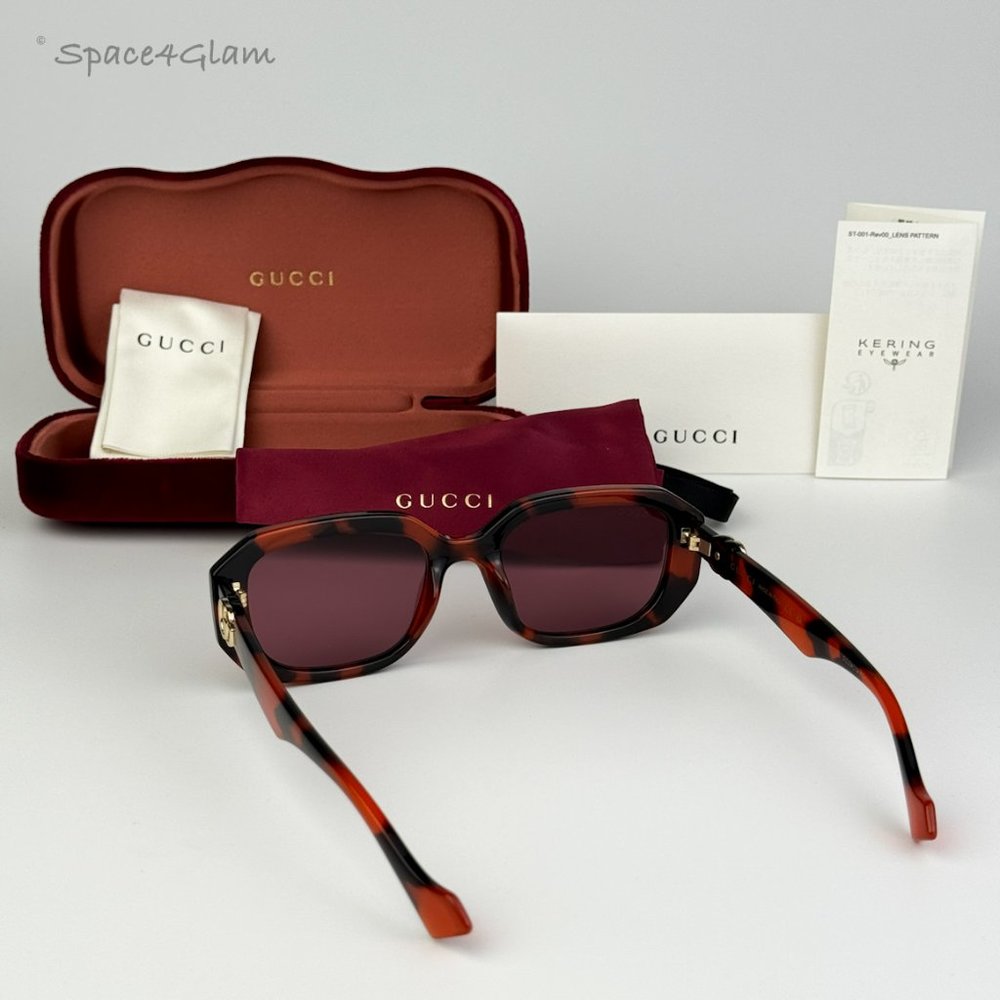 BRAND NEW Gucci GG1535S 005 Orange Havana Violet Women Geometric Sunglasses - Picture 5 of 8